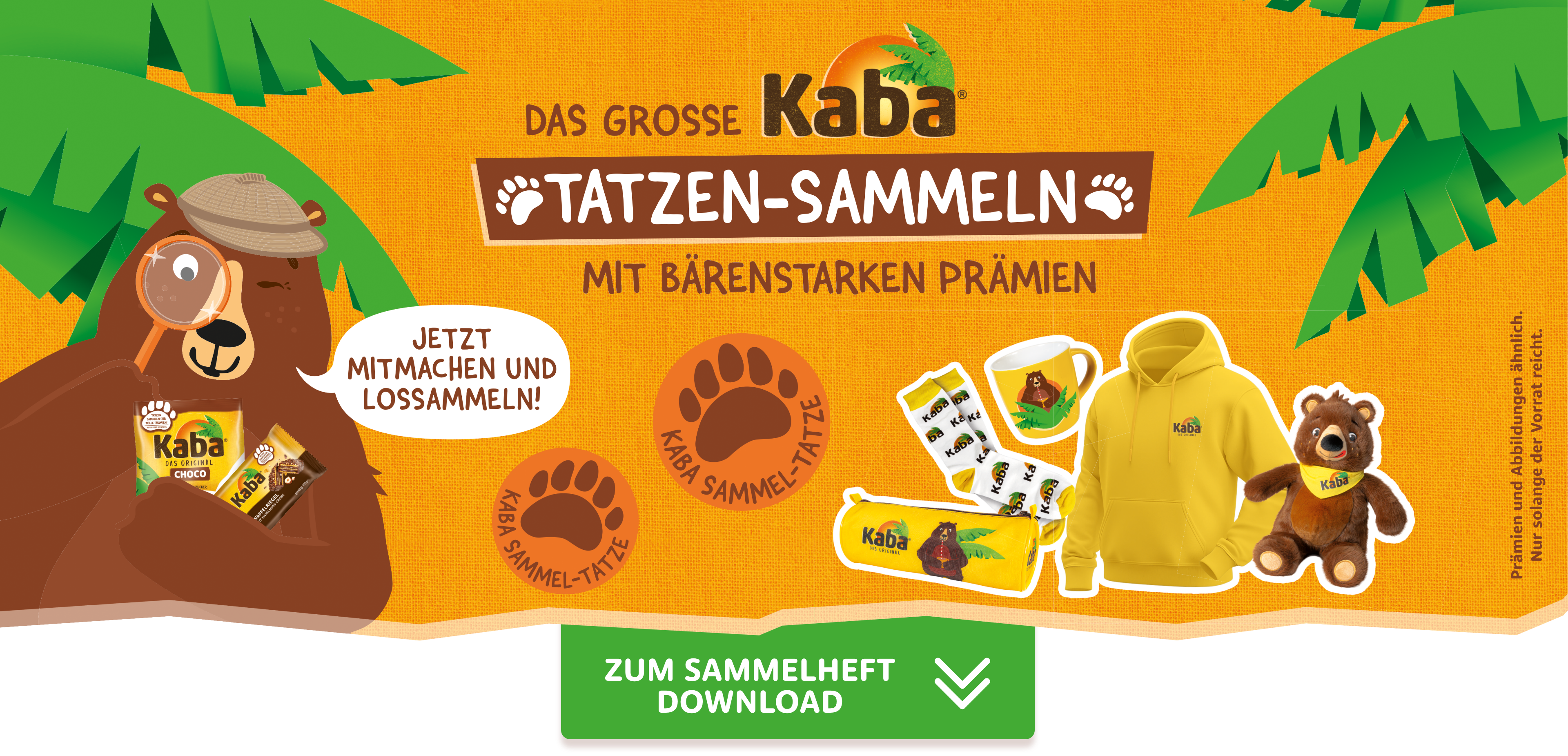 Das große Kaba Tatzen-Sammeln mit Prämien wie Etuis, Socken, Tassen, Hoodies und Kuschelbären im Kaba-Design